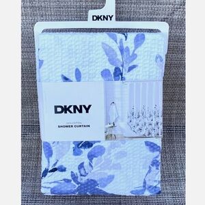 DKNY Floral Silhouette Waffle White Blue Cotton Fabric Shower Curtain 72" x 72"